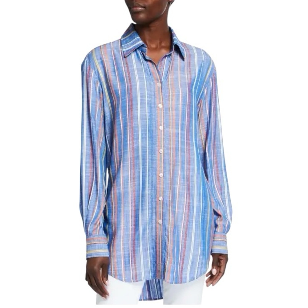 NWT FINLEY Monica Grover Stripe Button-Down Blouse Shirt Preppy Multicolor Large